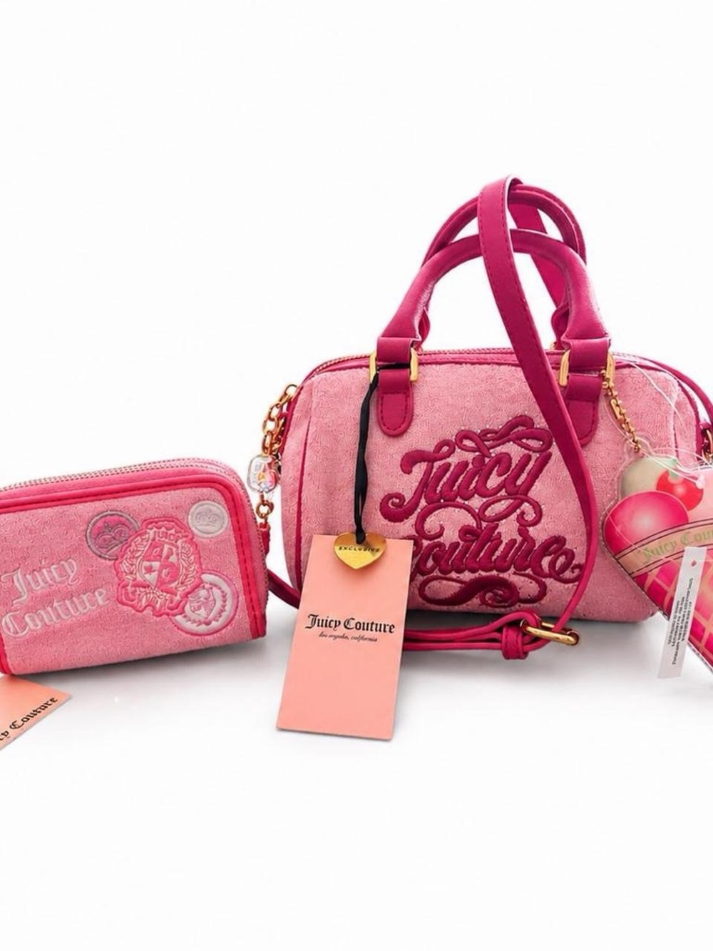 Juicy Couture Hot Pink Velvet Satchel with Matching Pouch